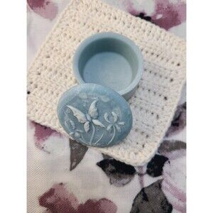 Butterfly Floral Blue Soapstone Trinket Dish Signed R Nemith Ring Holder